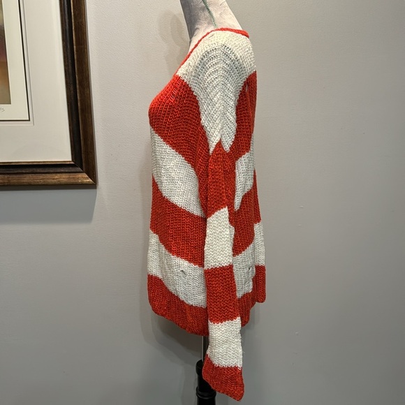 Cotton emporium soft distressed orange stripped crew sweater NWOT L - Picture 6 of 14